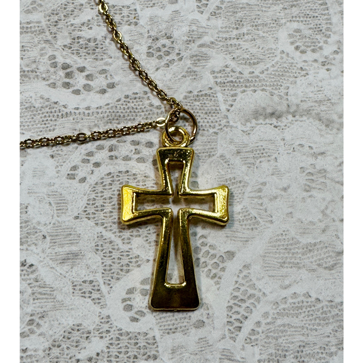 New Gold Cross Pendant Necklace 18-20 Inch Chain Christian Faith N298