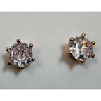 Rose Gold Faux Diamond Stud Earrings 3/8 Inch Round Solitaire Crystal Posts C302