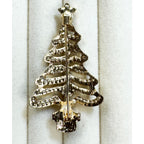 Rhinestone Christmas Tree Brooch Pin Gold Tone Red Green Crystal 2.25" CP220