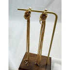 Gold Multi Chain Tassel Earrings 4.5" Long Statement Fringe Dangle Earrings E380
