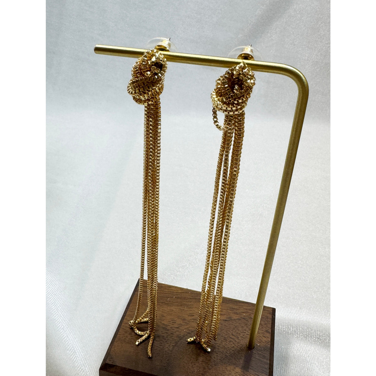 Gold Multi Chain Tassel Earrings 4.5" Long Statement Fringe Dangle Earrings E380