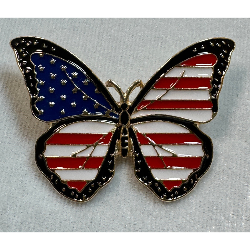Americana Butterfly Pin Red White Blue Enamel Brooch USA Patriotic 2" CP159