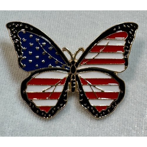 Americana Butterfly Pin Red White Blue Enamel Brooch USA Patriotic 2" CP159