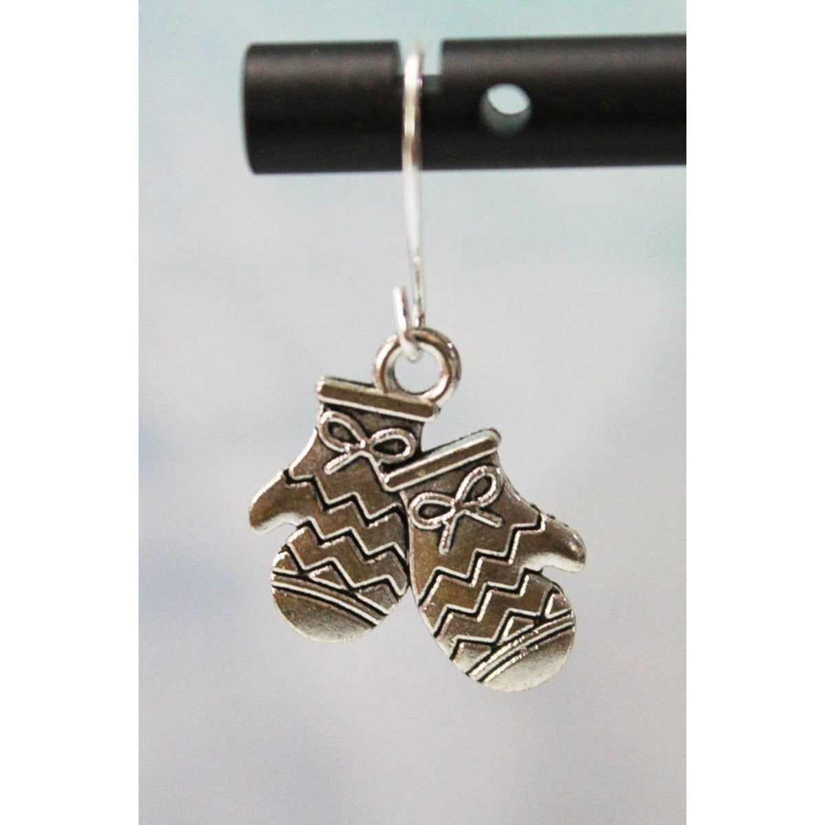 Silver Winter Christmas Mitten Earrings E137