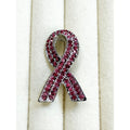 Pink Rhinestone Breast Cancer Awareness Ribbon Brooch Pin Silver 1.25"  CP 187