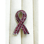 Pink Rhinestone Breast Cancer Awareness Ribbon Brooch Pin Silver 1.25"  CP 187