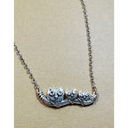 Silvertone Owl Family Necklace on Branch Bird Jewelry 1.25" Wide  N306