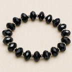 Black Faceted Bead Stretch Bracelet Silver Tone Spacers Elegant Jewelry B171