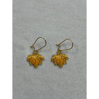 Yellow Maple Leaf Earrings Autumn Fall Dangle Earrings Gold Tone E282