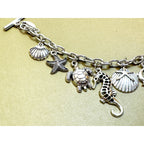 Silver Sea Life Charm Bracelet Turtle Seahorse Dolphin Shell 7-7.5 In B141