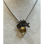 Silver Floral Crystal Necklace 22" Teardrop Pendant Vintage Style Statement N373