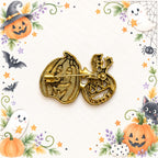 Halloween Pumpkin Ghost Brooch Orange Enamel Gold Tone Jack O Lantern Pin CP224