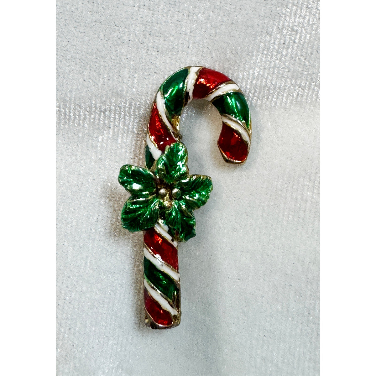 Vintage Enamel Candy Cane Christmas Brooch Pin Red Green White CP186