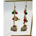 Christmas Santa Charm Dangle Earrings Gold Tone Jingle Bells Holiday 3 Inch E385