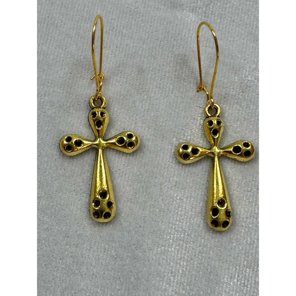 Gold Tone Cross Dangle Earrings Christian Faith Jewelry 1.25 Inches  E286