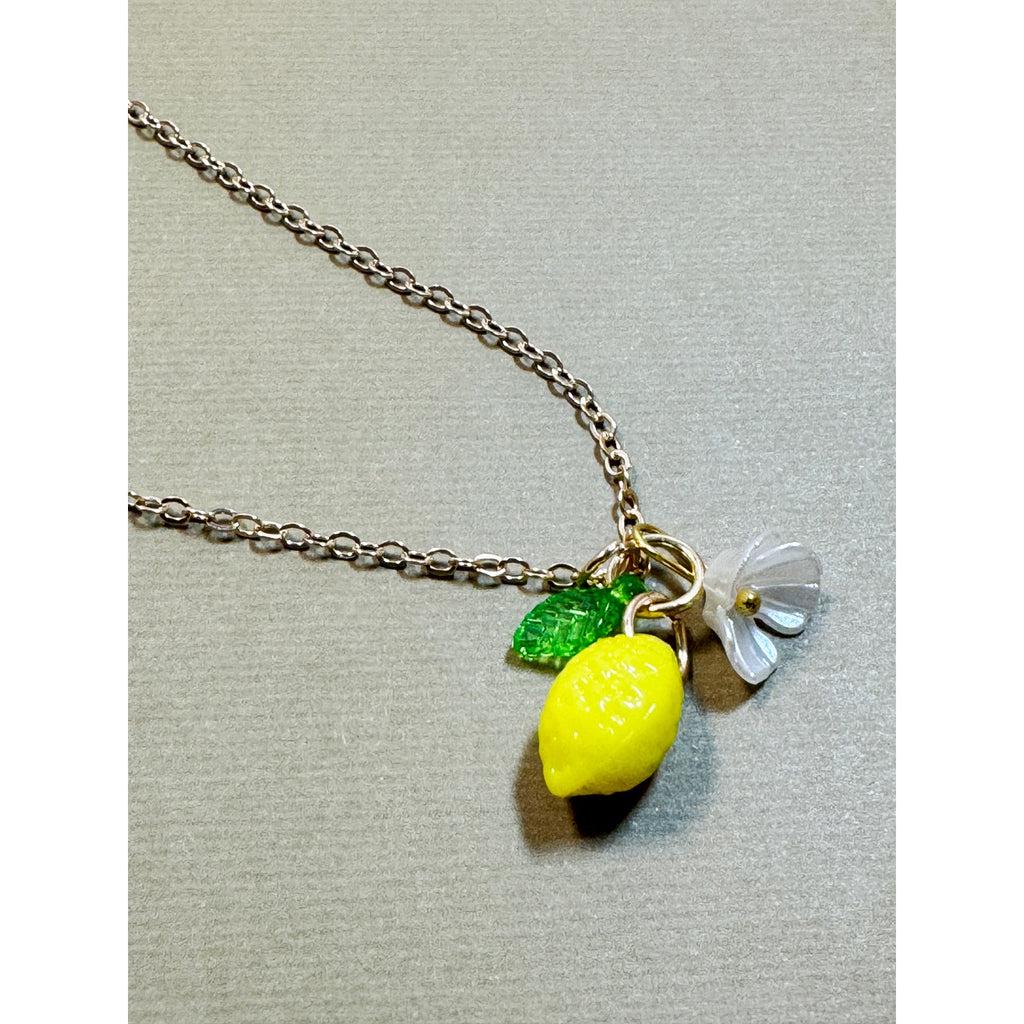 Lemon Charm Necklace 18" Chain Yellow Lemon Flower Pendant Cute Fruit CP299