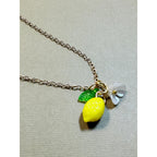 Lemon Charm Necklace 18" Chain Yellow Lemon Flower Pendant Cute Fruit CP299