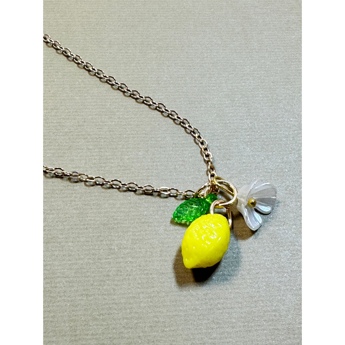 Lemon Charm Necklace 18" Chain Yellow Lemon Flower Pendant Cute Fruit CP299