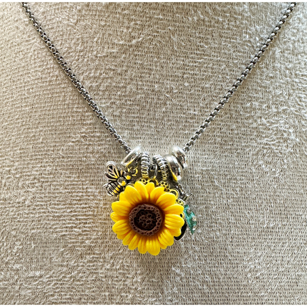 New Sunflower Charm Necklace Silver Chain Yellow Sunflower Pendant N362