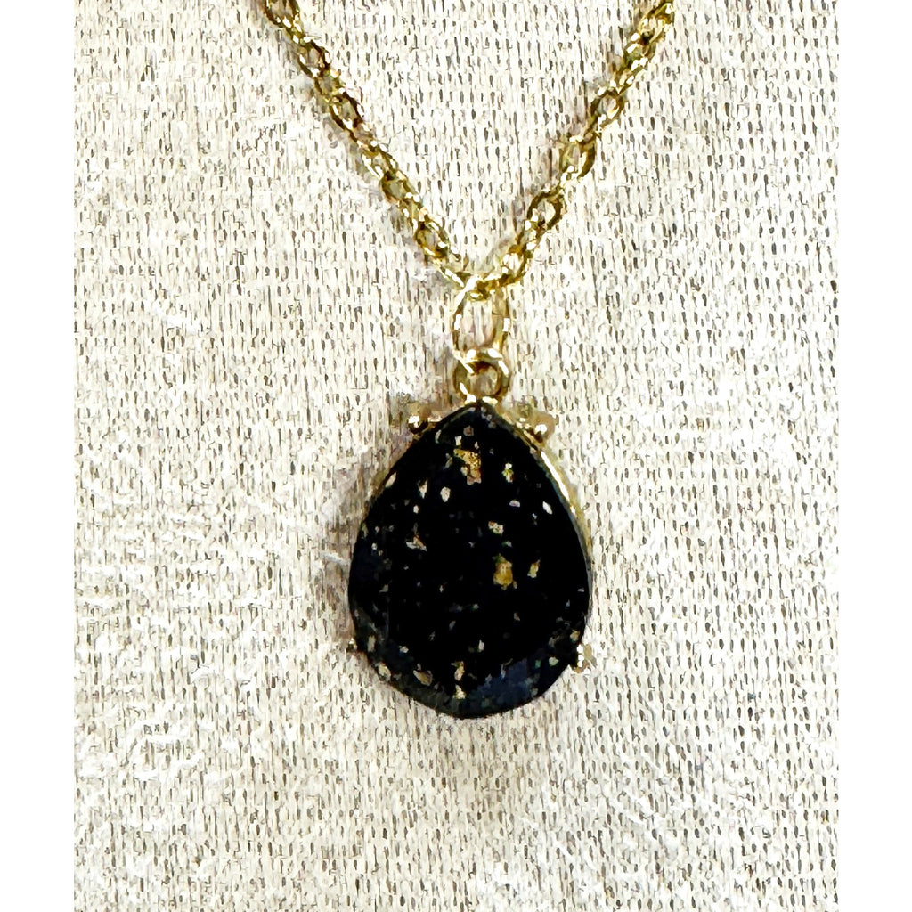 Black Teardrop Crystal Necklace Gold Tone Elegant Statement Pendant N434