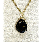 Black Teardrop Crystal Necklace Gold Tone Elegant Statement Pendant N434