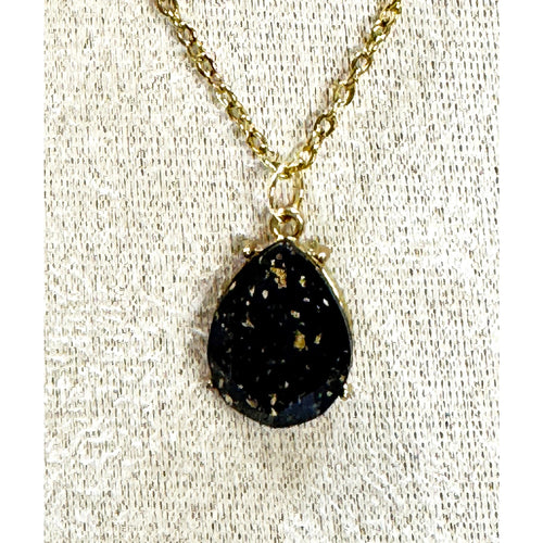 Black Teardrop Crystal Necklace Gold Tone Elegant Statement Pendant N434