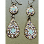 Vintage Enamel Teardrop Dangle Earrings Pastel Blue Pink Gold Boho 2.75" E506