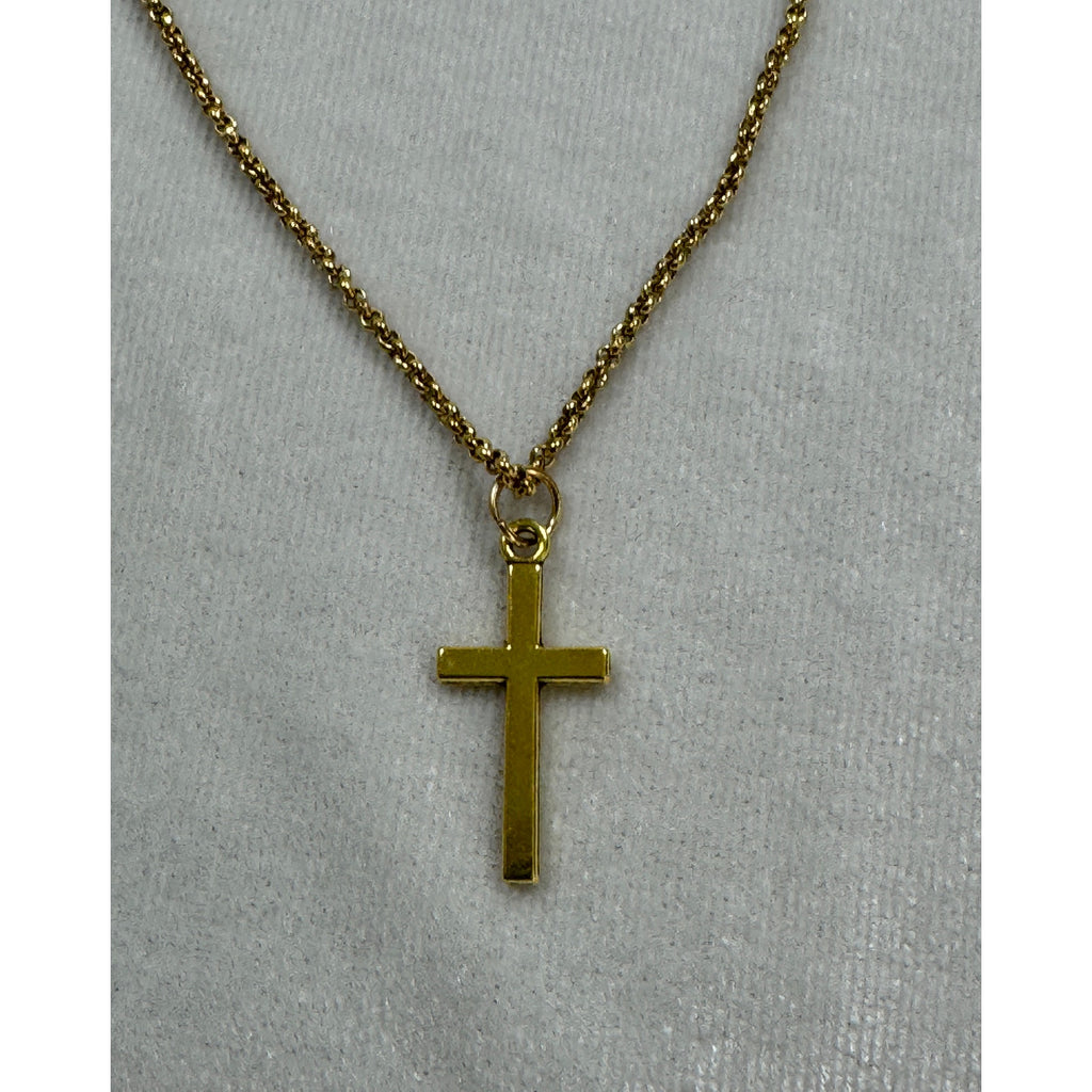 Gold Tone Cross Necklace Faith Pendant 18-20 Inch Chain N295