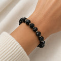 Black Faceted Bead Stretch Bracelet Silver Tone Spacers Elegant Jewelry B171
