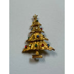 Vintage Gold Tone Rhinestone Christmas Tree Brooch Pin Holiday Jewelry 2" CP163