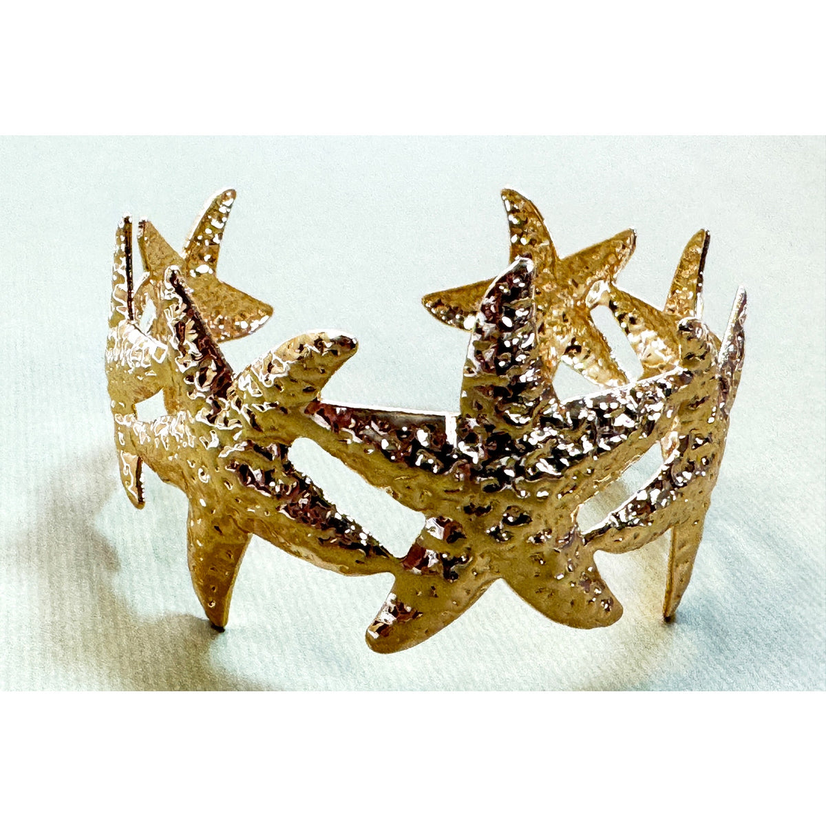 Gold Tone Starfish Cuff Bracelet Adjustable Beach Ocean Coastal Statement B148