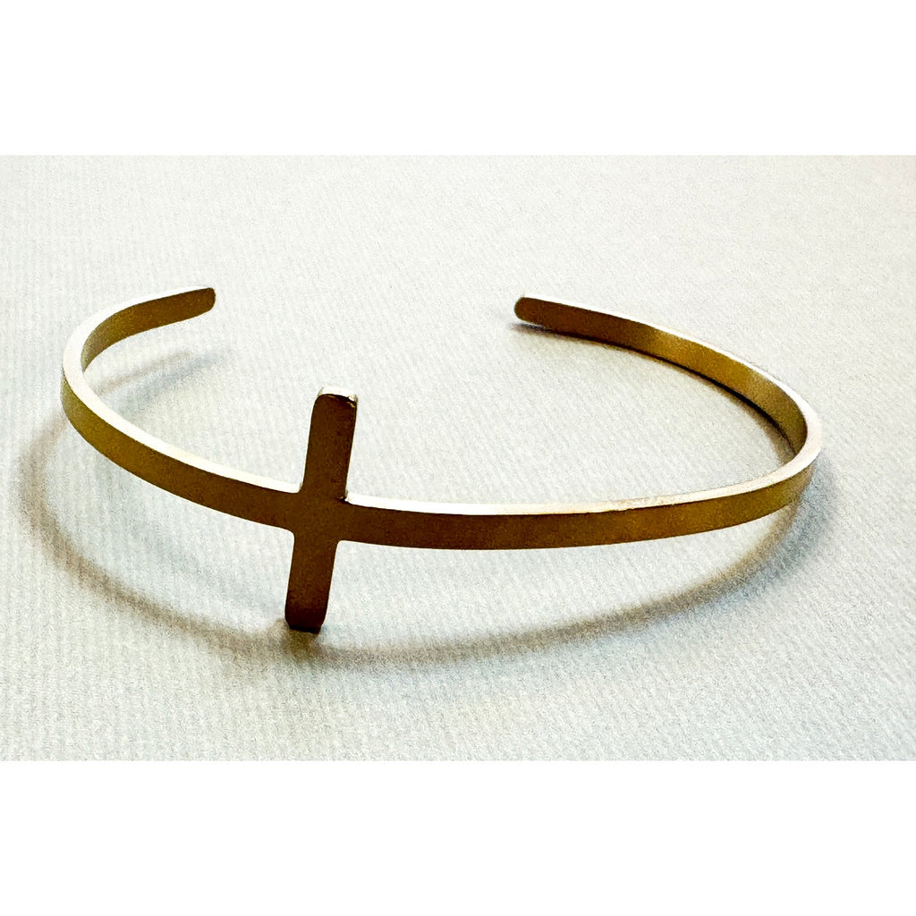 Gold Cross Cuff Bracelet Adjustable Christian Faith Bangle 1" Cross B144