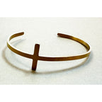 Gold Cross Cuff Bracelet Adjustable Christian Faith Bangle 1" Cross B144