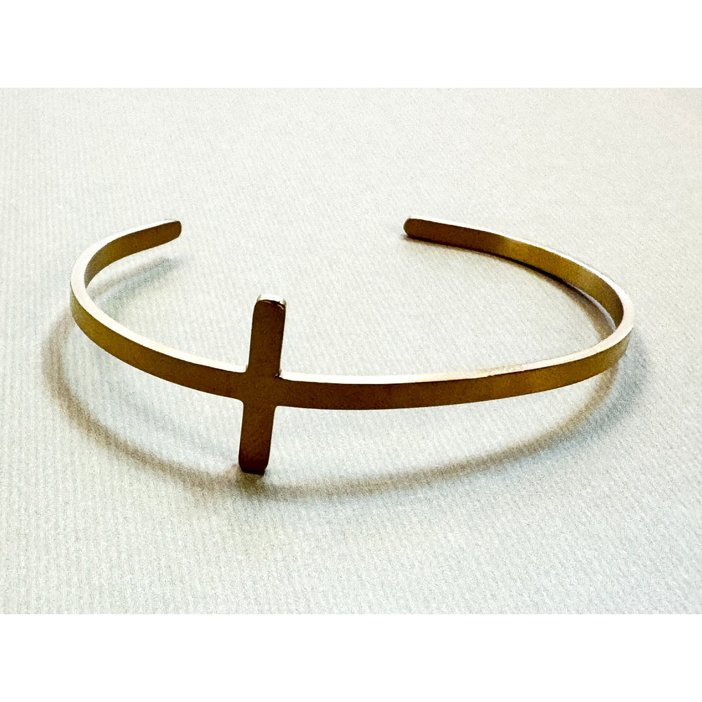 Gold Cross Cuff Bracelet Adjustable Christian Faith Bangle 1" Cross B144
