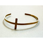 Gold Cross Cuff Bracelet Adjustable Christian Faith Bangle 1" Cross B144