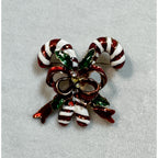 Vintage Enamel Candy Cane Brooch Pin Rhinestones Christmas Holiday 1.5" CP162