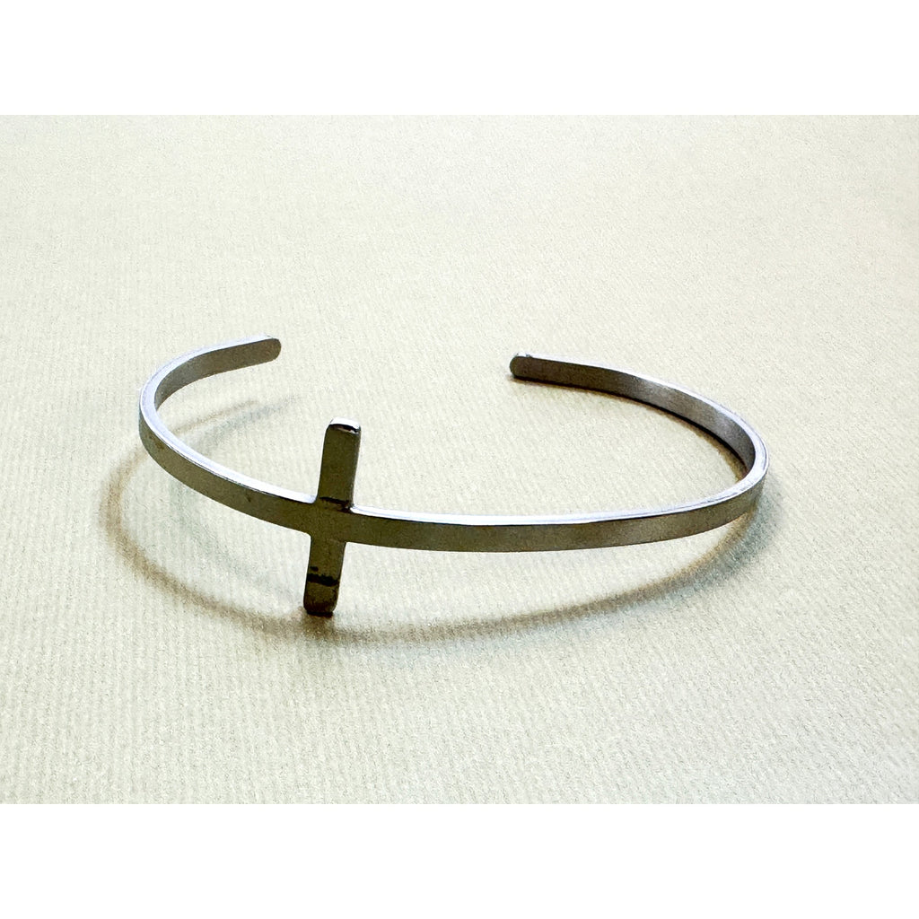 Silver Cross Cuff Bracelet Adjustable Christian Faith Bangle 1" Cross