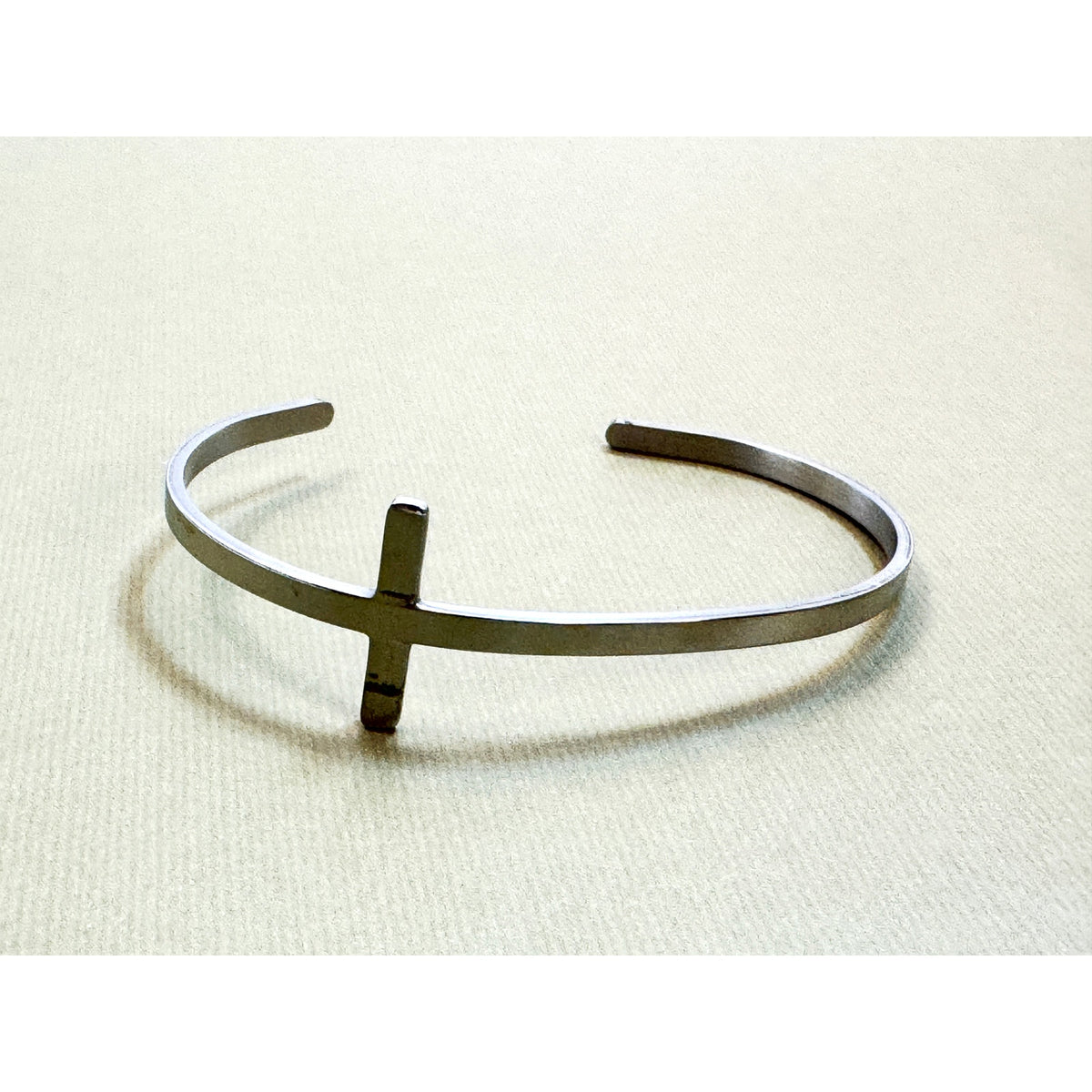 Silver Cross Cuff Bracelet Adjustable Christian Faith Bangle 1" Cross