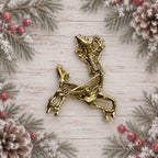 Vintage Gold Tone Reindeer Brooch Holly Enamel Rhinestone Christmas Pin CP260
