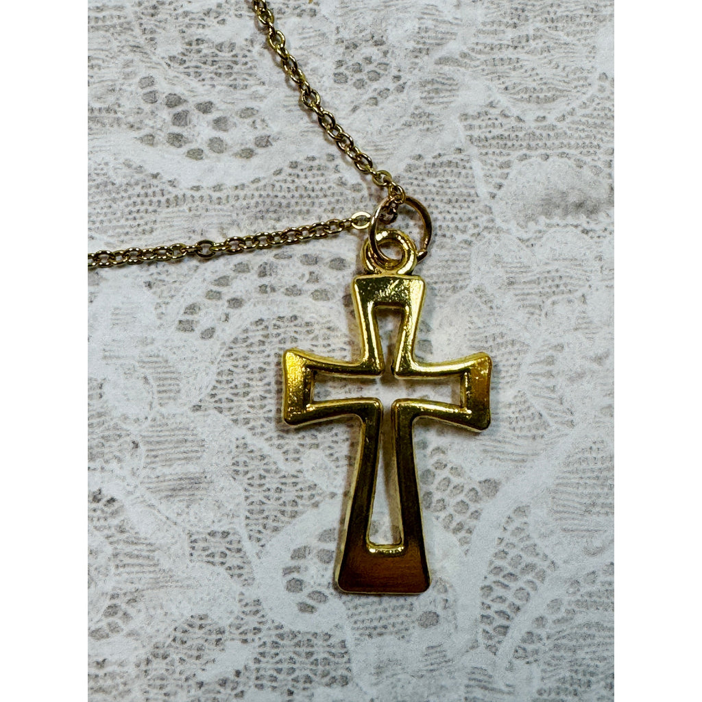 New Gold Cross Pendant Necklace 18-20 Inch Chain Christian Faith N298
