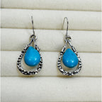 Turquoise Teardrop Drop Earrings Silver Tone Boho Western Dangle E798