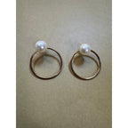 Vintage Faux Pearl Circle Hoop Post Earrings Gold Tone Open Hoop E510