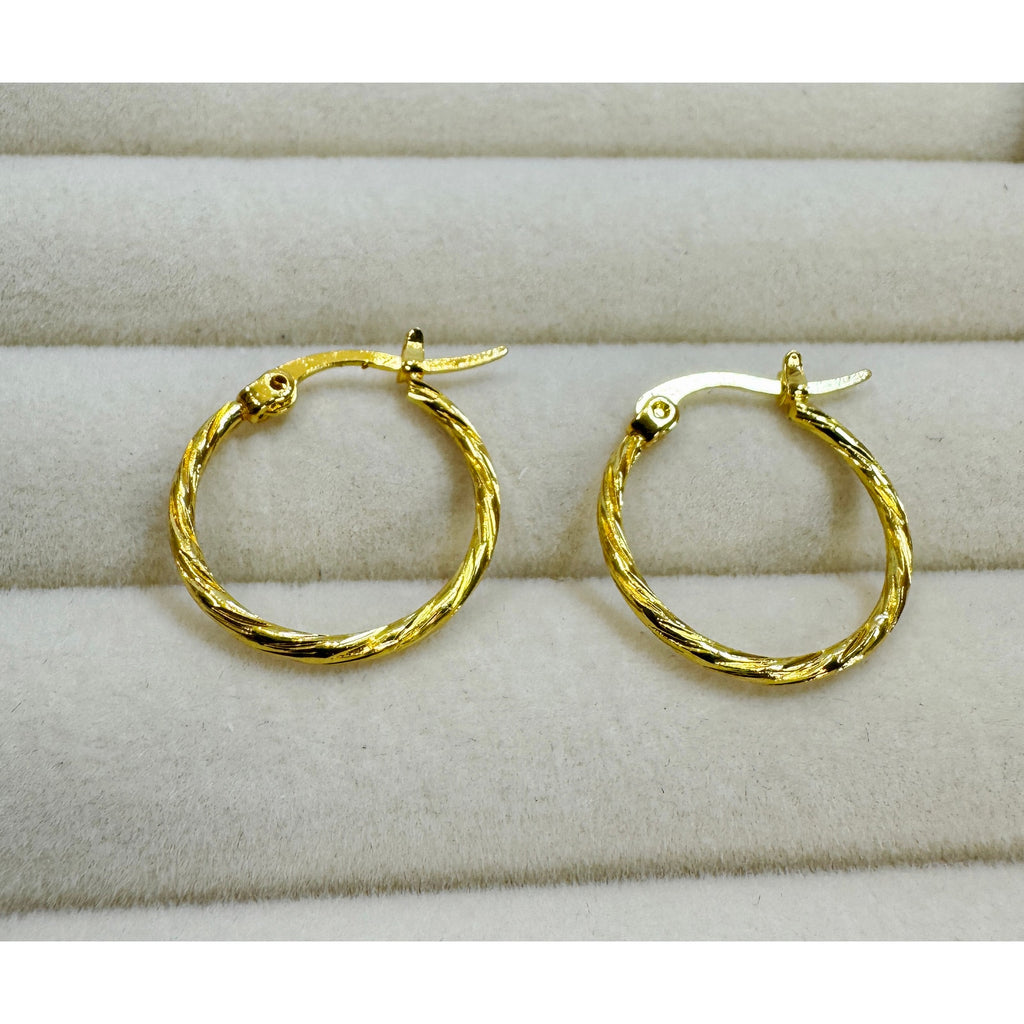 Gold Twist Hoop Earrings 3/4" Textured Fashion Hoops E802
