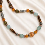 Long Multicolor Beaded Necklace Boho Silver Tone Statement Jewelry N647