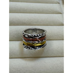 Size 8 Boho Wide Band Ring Silver Gold Copper Textured Statement Ring 1/2" B006