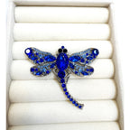 Blue Rhinestone Dragonfly Brooch Pin Gunmetal Gray Crystal Insect 2" CP253