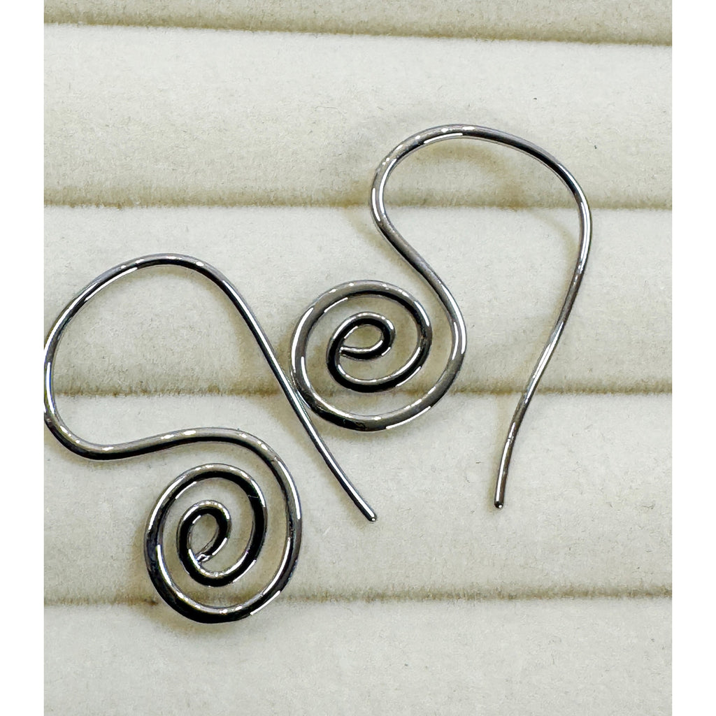 Silver Spiral Swirl Drop Earrings Modern Minimalist Hook 1.25" E803