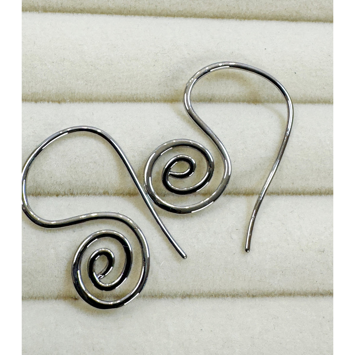 Silver Spiral Swirl Drop Earrings Modern Minimalist Hook 1.25" E803