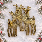 Vintage Three Reindeer Brooch Gold Tone Enamel Christmas Holiday Deer Pin CP261