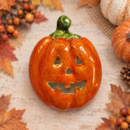 Vintage Orange Enamel Jack O Lantern Pumpkin Brooch Halloween Fall Pin CP205